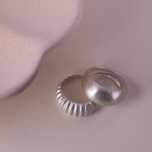 Bilbao Ring Set - Smooth and Ridged - Silver