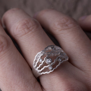 Statement Strata Ring - Silver and Diamonds