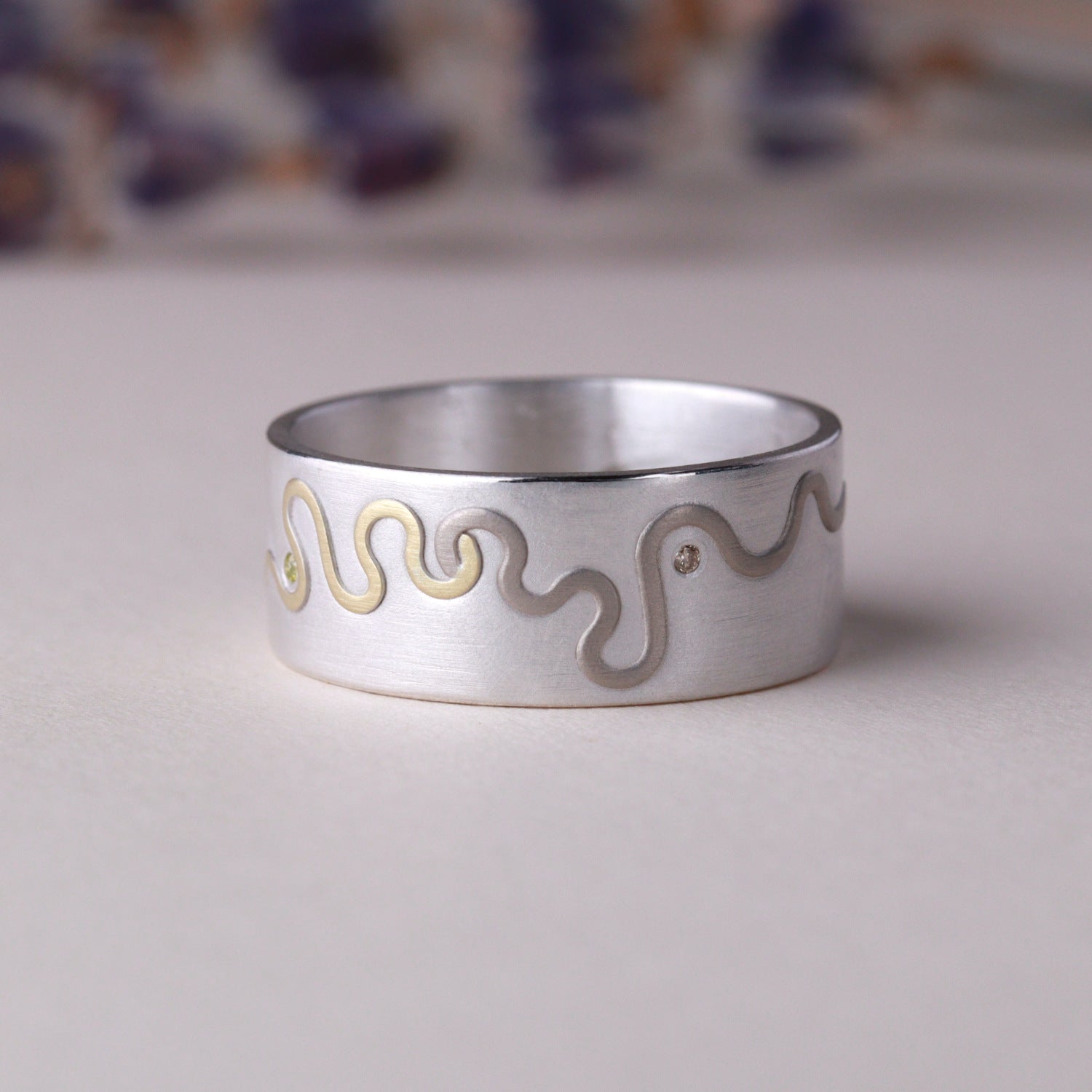 River Ring - Silver, Gold & Diamonds