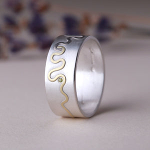 River Ring - Silver, Gold & Diamonds