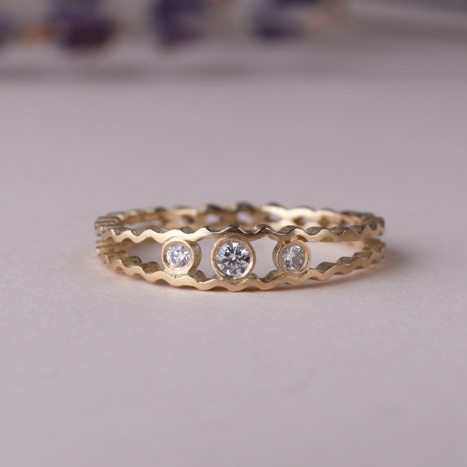 Strata Three Stone Ring - Diamond - Sample
