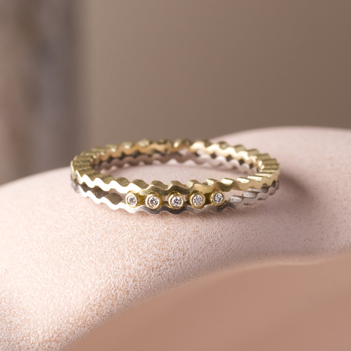 Strata Ring - Two Tone Gold with Diamonds