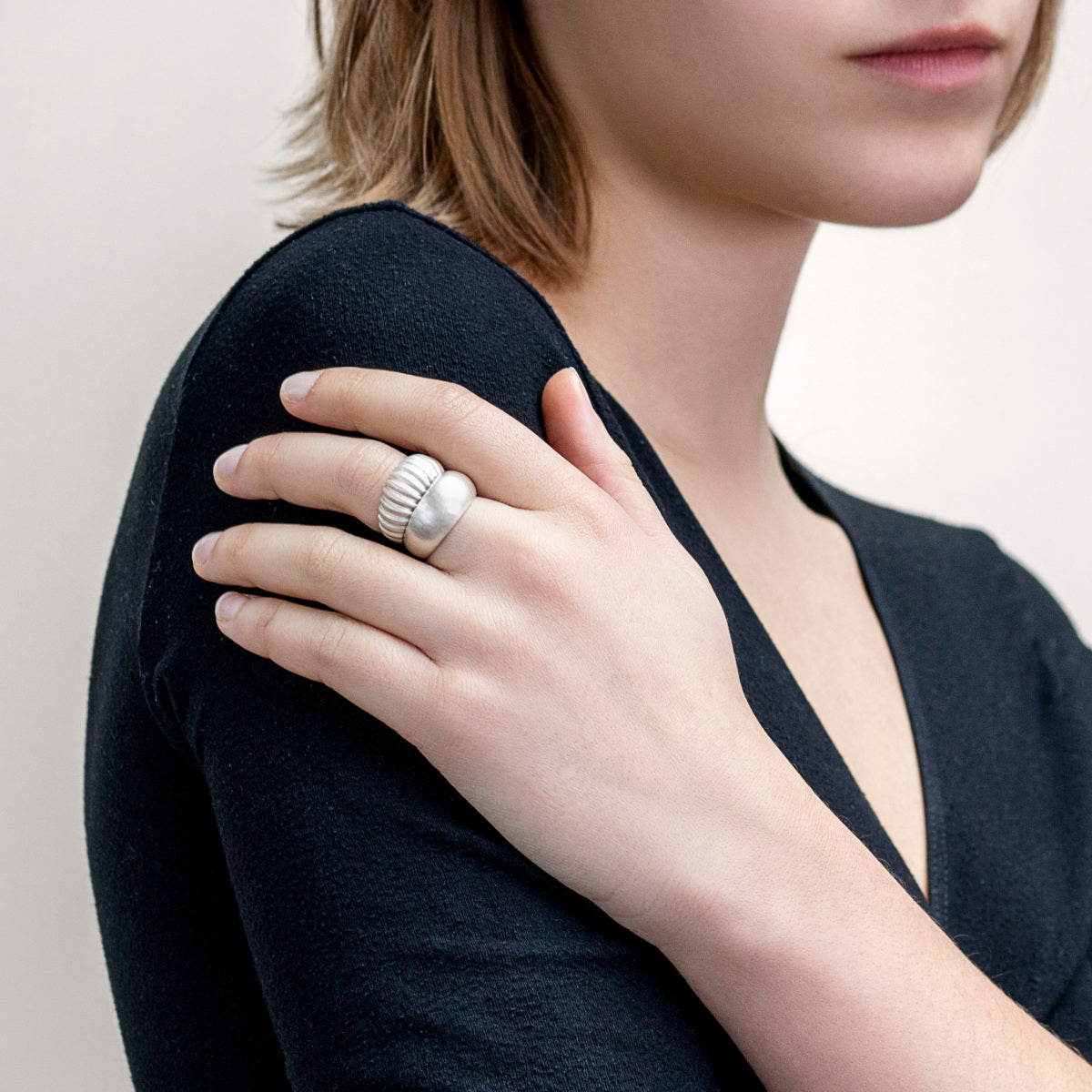 Bilbao Ring Set - Smooth and Ridged - Silver