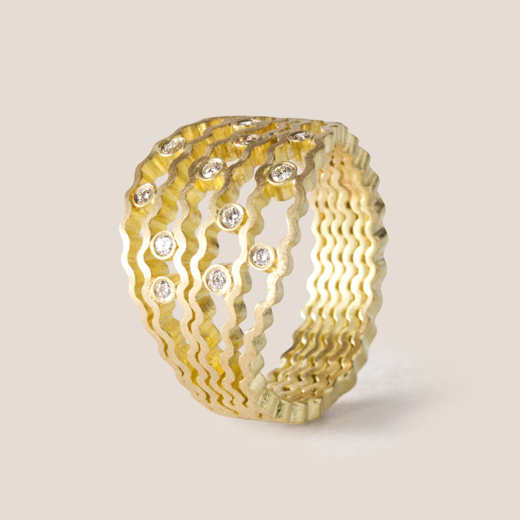 Statement Strata Ring - Gold & Diamonds