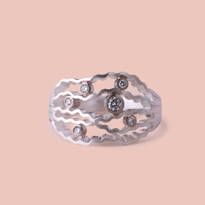 Statement Strata Ring - Silver and Diamonds