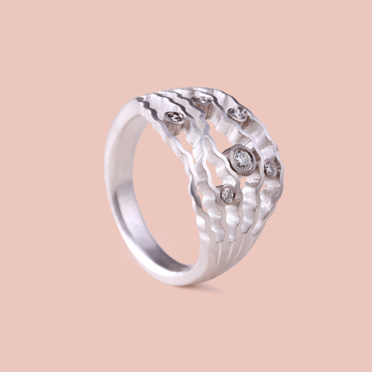 Statement Strata Ring - Silver and Diamonds