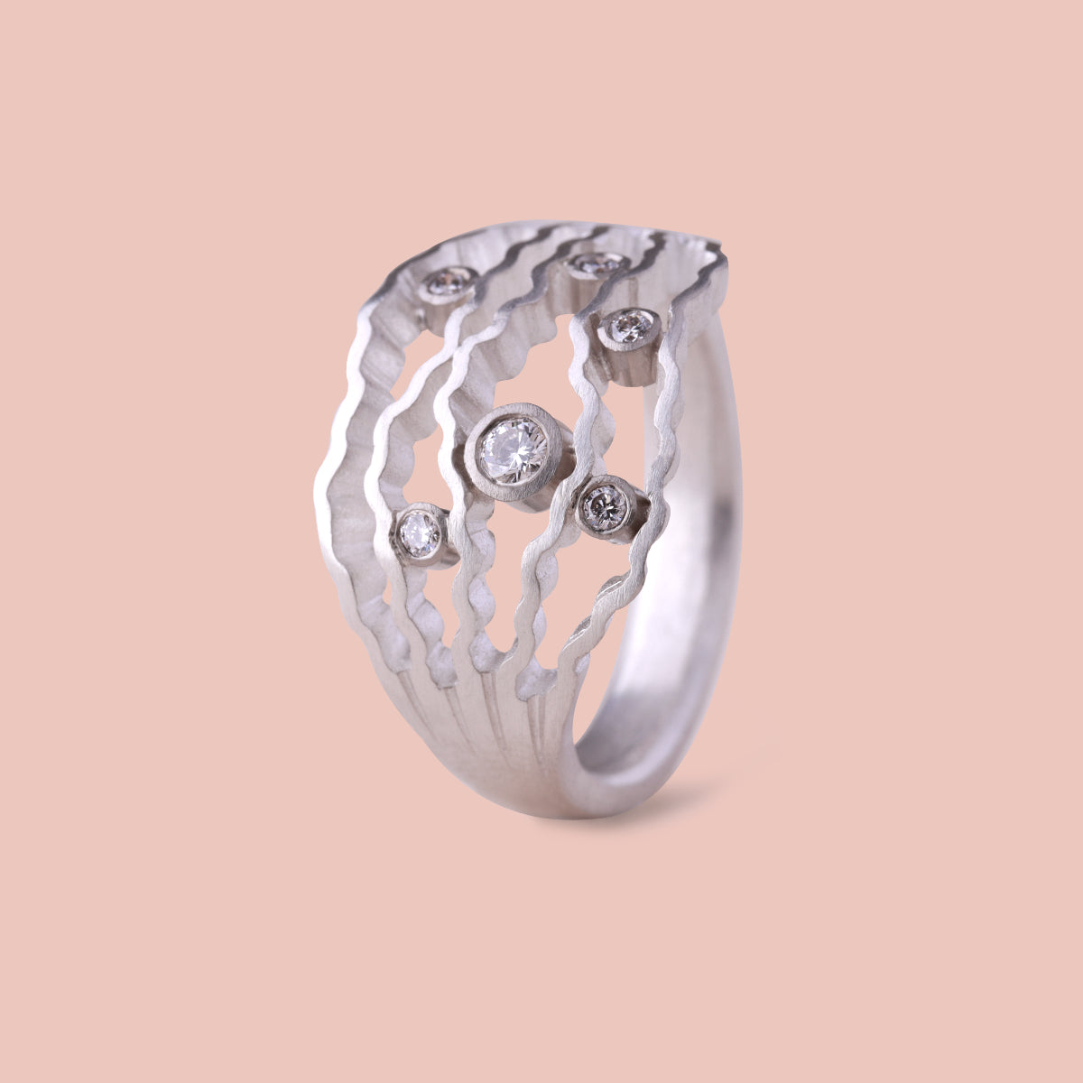 Statement Strata Ring - Silver and Diamonds