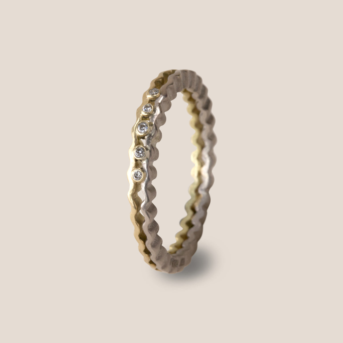 Strata Ring - Two Tone Gold with Diamonds